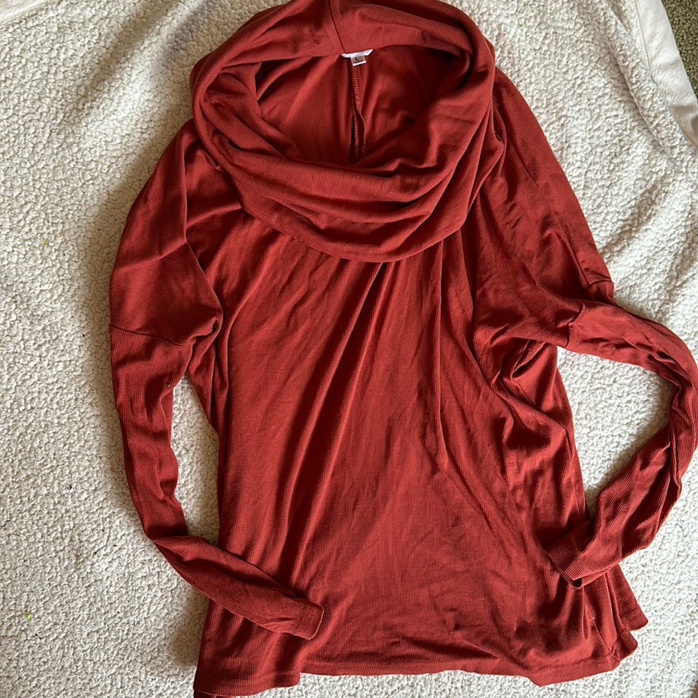 Jack by BB Dakota Rust Cowl Neck Ribbed Sweater EUC